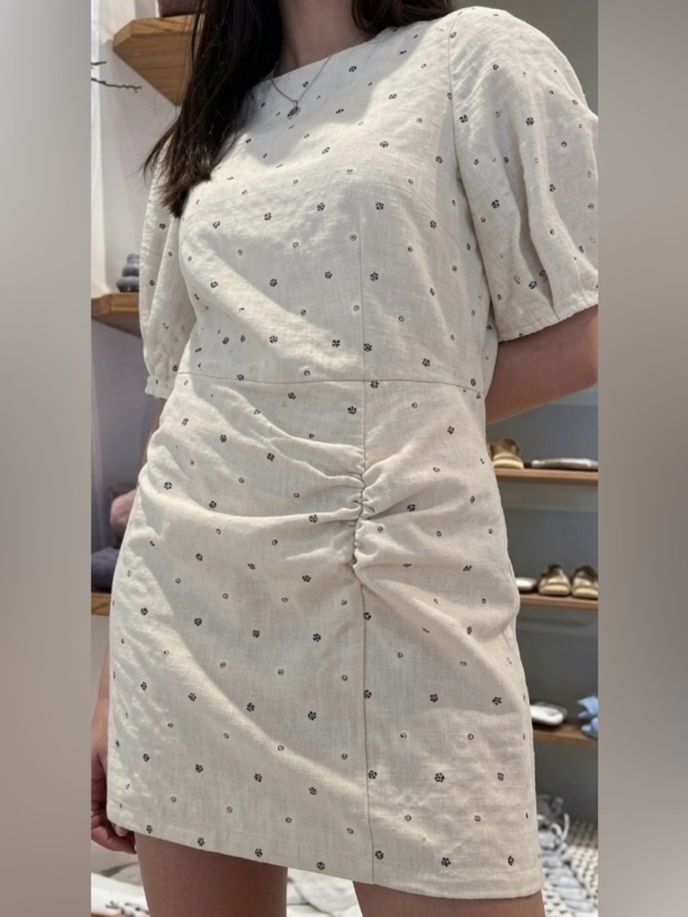 SESSUN Beige Print Sheath Short Sleeve Mini Dress: Size Medium